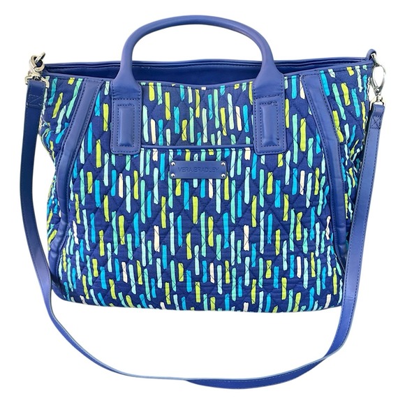Vera Bradley Handbags - Retired Vera Bradley Rain Forest Tote‎ Trapeze Shoulder Strap Blue L Preppy Boho